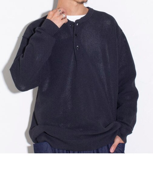 【ニット＋長袖Ｔシャツの2点セット】ヘザー レイヤード ヘンリーネックニット