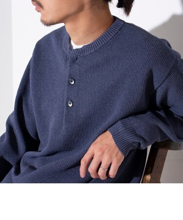 【ニット＋長袖Ｔシャツの2点セット】ヘザー レイヤード ヘンリーネックニット