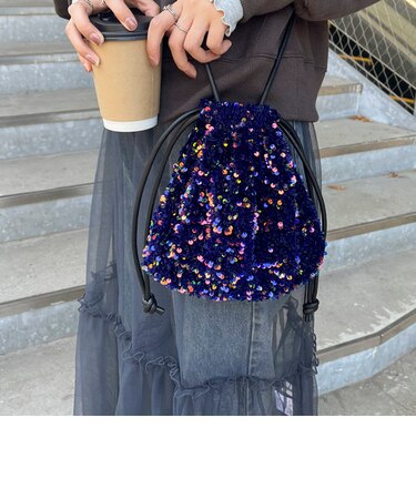 ベロアスパンコール巾着ショルダーバッグ