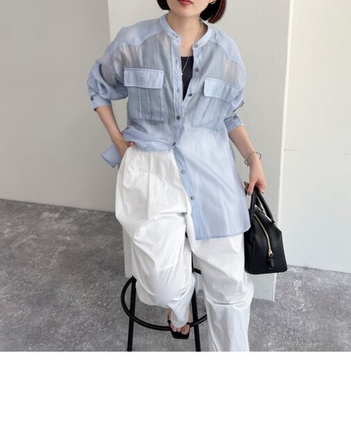 バンドカラーシアーシャツ