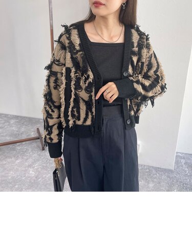 カットフリンジジャガード2WAY カーディガン