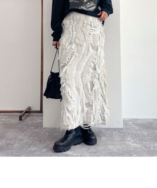  カットフリンジジャガードスカート