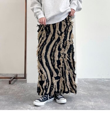  カットフリンジジャガードスカート
