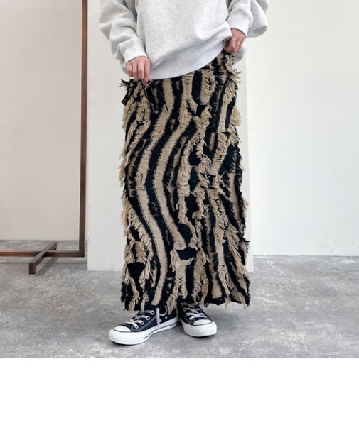  カットフリンジジャガードスカート