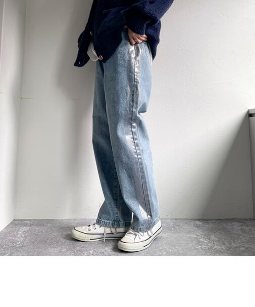 箔プリントラインデニムパンツ