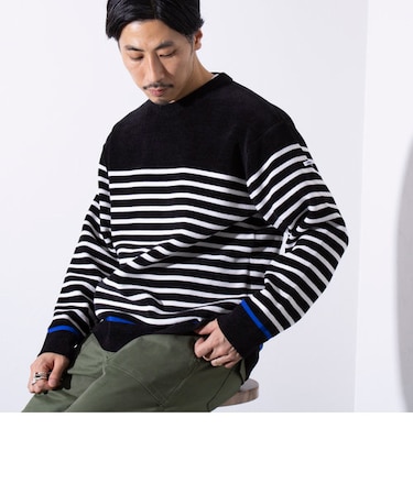 【GLOSTER/グロスター】Ｗフェイス プルオーバー ボーダー モールニット