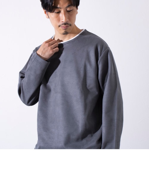 【GLOSTER/グロスター】ヘリンボーン フェイクレイヤード クルーネックプルオーバー