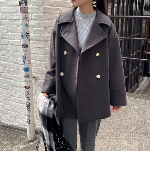 ウール混ミドル丈Pコート