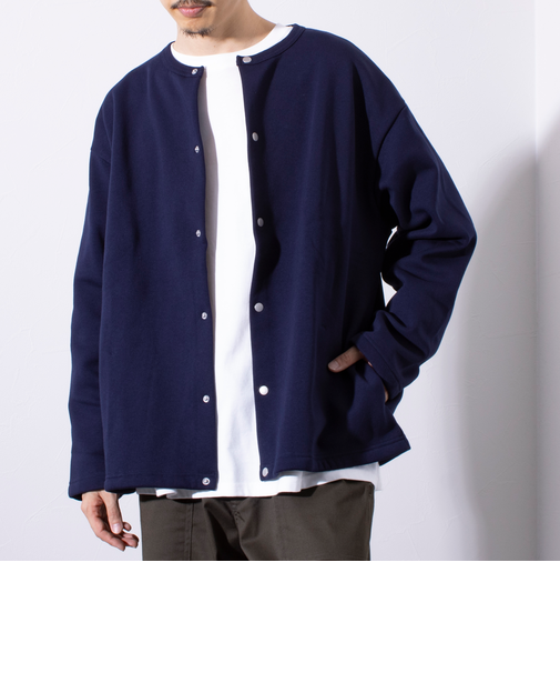 【GLOSTER/グロスター】バックフリース スナップボタン クルーネックカーディガン