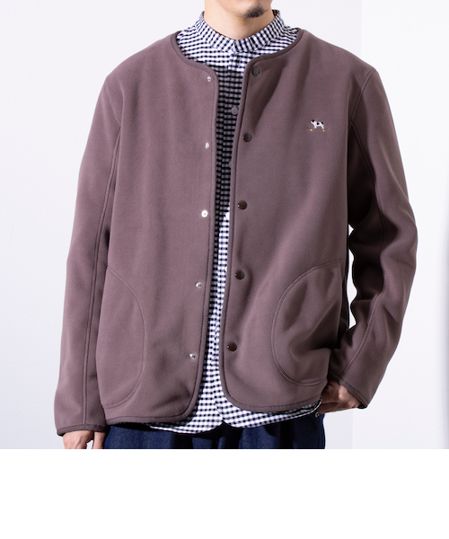 GLOSTER/グロスター】フレンチブルドッグ刺繍 フリースカーディガン