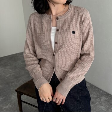 FR刺繍ミニケーブル柄カーディガン