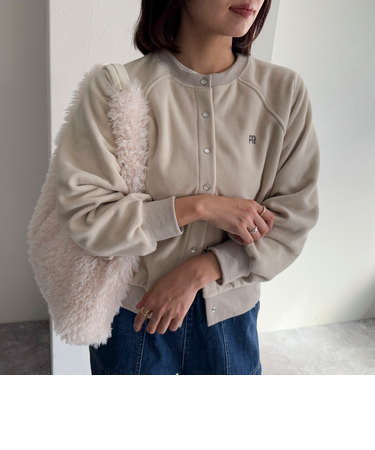 FR刺繍フリースドット釦カーディガン