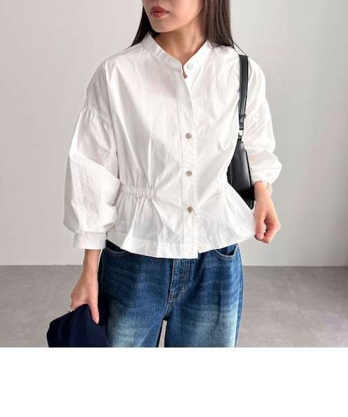 クロップドウエストギャザーブラウス