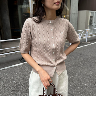 FR刺繍ケーブル柄半袖カーディガン