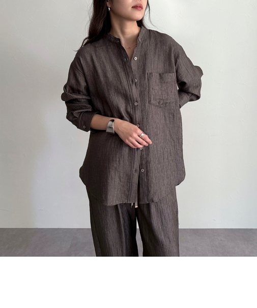 《セットアップ対応》Shiny creapバンドカラーシャツ