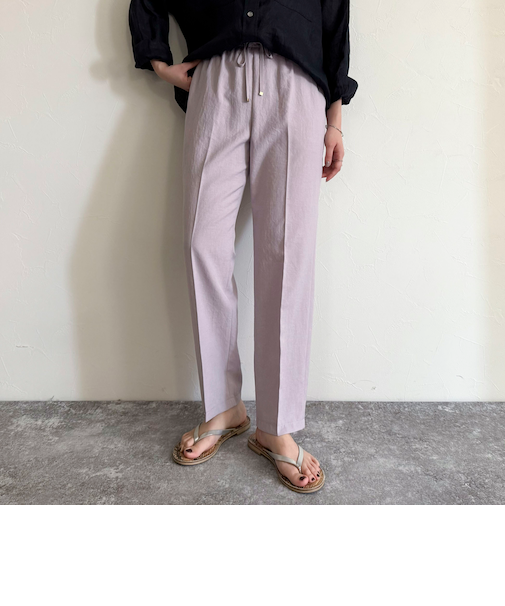 リネン混バイオツイルテーパードパンツ