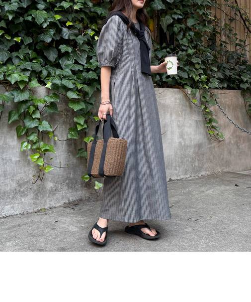 コットンリップルウエストシェイプワンピース