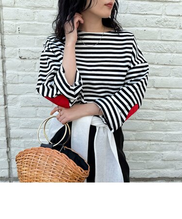 ボーダーハートパッチプルオーバーカットソー