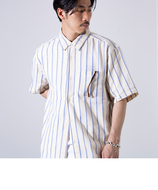 【GLOSTER/グロスター】空羽ストライプシャツ 半袖シャツ ボックスシルエット