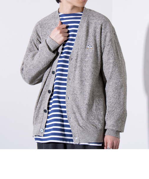 【GLOSTER/グロスター】フレンチブルドッグ刺繍 リネン混 カーディガン Vネック