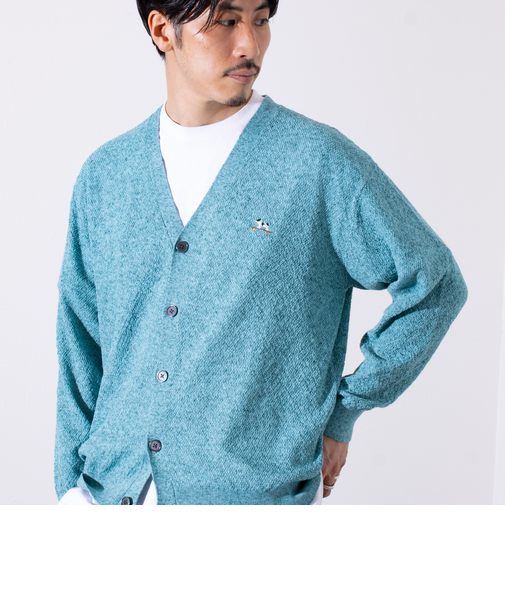 【GLOSTER/グロスター】フレンチブルドッグ刺繍 リネン混 カーディガン Vネック