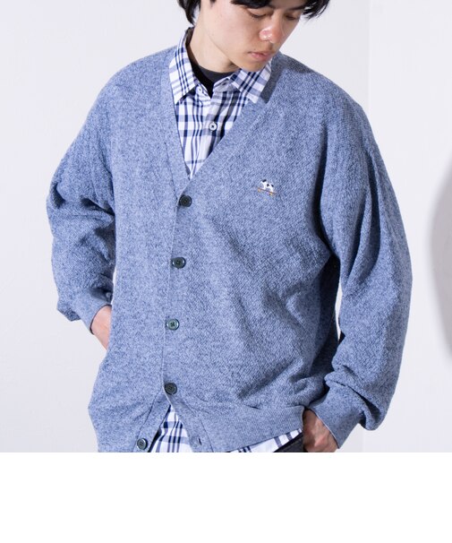 【GLOSTER/グロスター】フレンチブルドッグ刺繍 リネン混 カーディガン Vネック