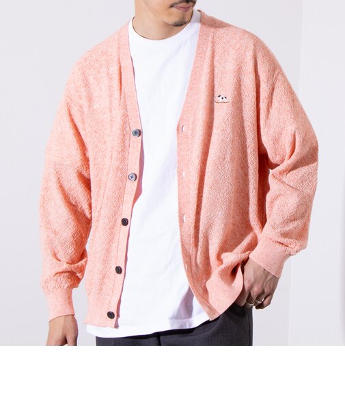 【GLOSTER/グロスター】フレンチブルドッグ刺繍 リネン混 カーディガン Vネック