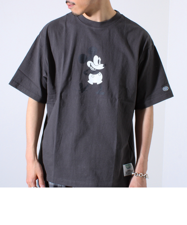 【MICKEY×DISCUS ATHLETIC】コラボ プリント 半袖 クルーネックTシャツ