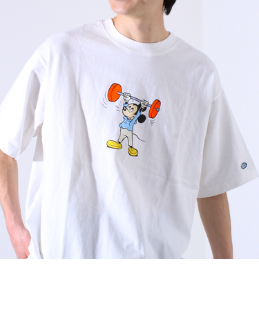 【MICKEY×DISCUS ATHLETIC】コラボ プリント 半袖 クルーネックTシャツ