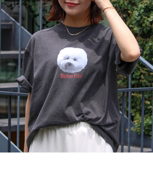 【新柄追加】【GLOSTER/グロスター】DOG&CAT 犬猫プリント ピグメント プリントTシャツ
