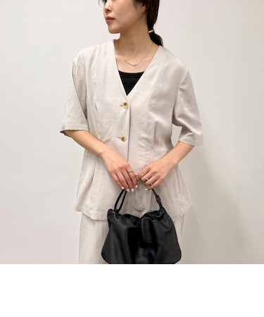 《セットアップ対応》レーヨン麻半袖ジャケット