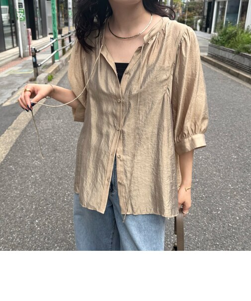 シャイニーシアー２WAYハーフスリーブブラウス