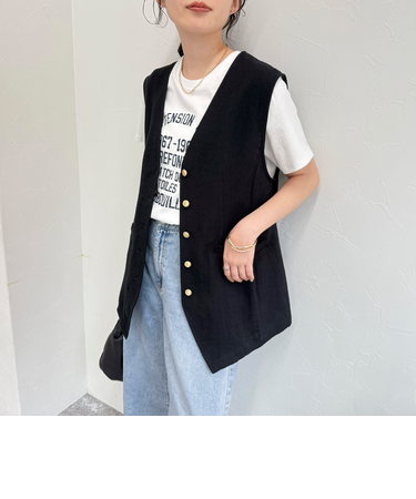 リネン混Ｖカラージレ