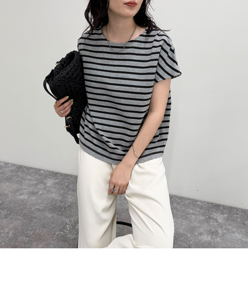 バックリボンボーダープルオーバー