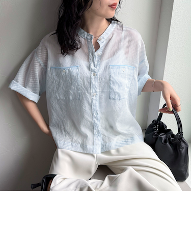 半袖シアーストライプシャツ