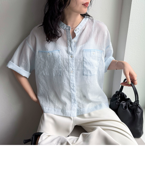 半袖シアーストライプシャツ