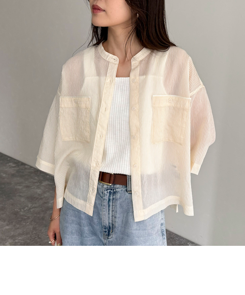 半袖シアーストライプシャツ