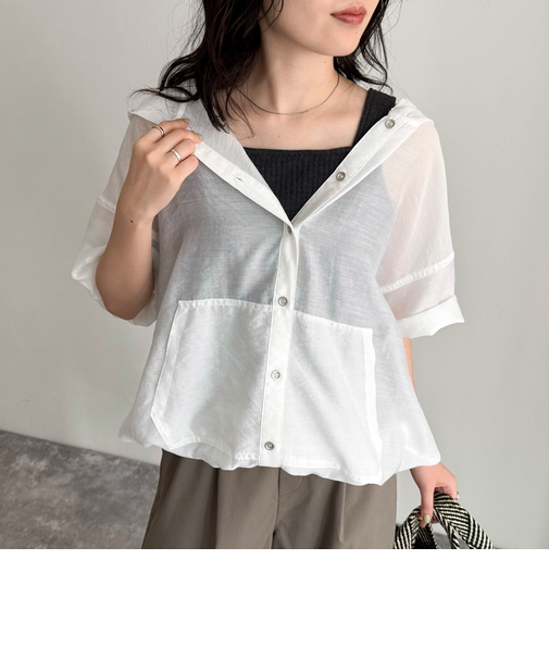 シアーフーディハーフスリーブシャツ