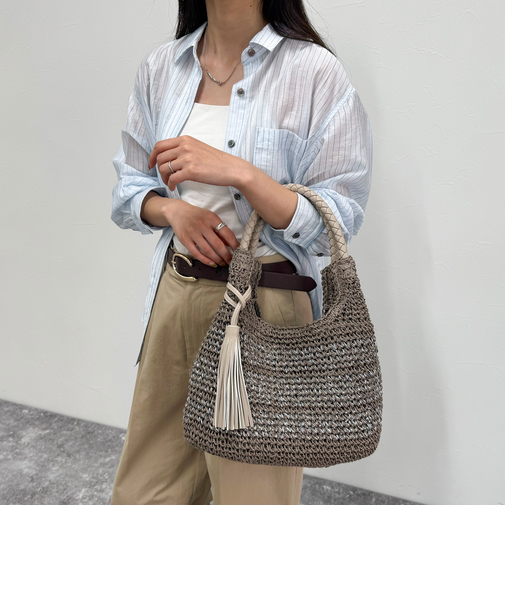 タッセル付きラメペーパーカゴバッグ