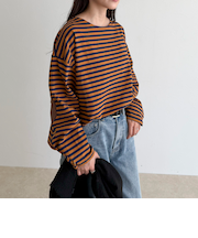 ボーダーハートパッチプルオーバー