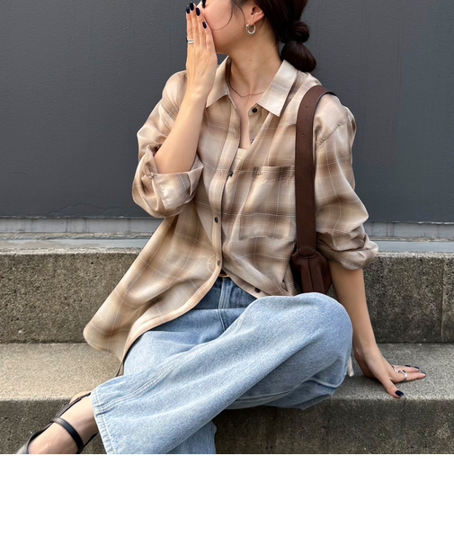 オンブレーチェック柄シャツ