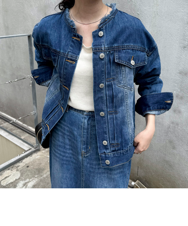 ノーカラーコンパクトデニムジャケット