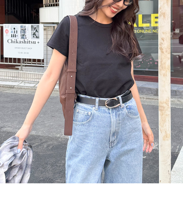 ボーダー/無地ワンポイントロゴコンパクトTシャツ