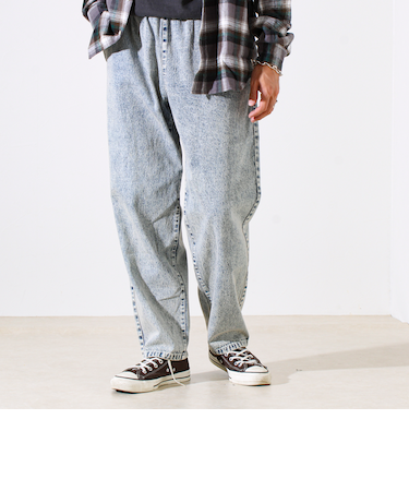 【シーズンレス/UNISEX】ケミカルウォッシュ ワイドデニムイージーパンツ