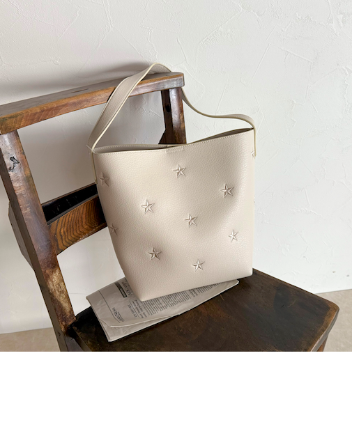 星刺しゅうフェイクレザーワンハンドルバッグ