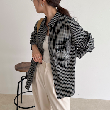 チェック刺繍シャツ