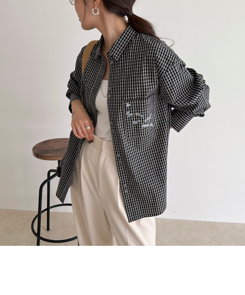 チェック刺繍シャツ