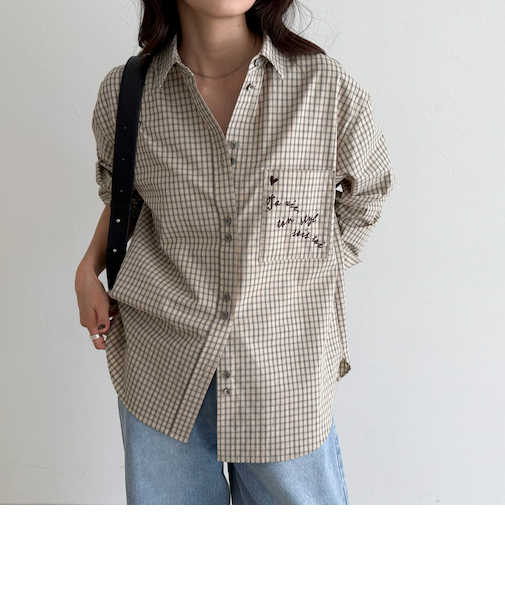 チェック刺繍シャツ