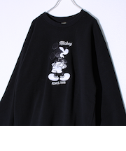 【ミッキー】UNISEX アップリケ＆フロッキー＆横振り刺繍 裏起毛スウェット