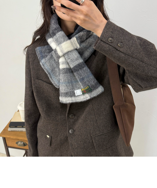 《別注》【TWEED MILL/ツイードミル】ウールチェック×フリースリバーマフラー